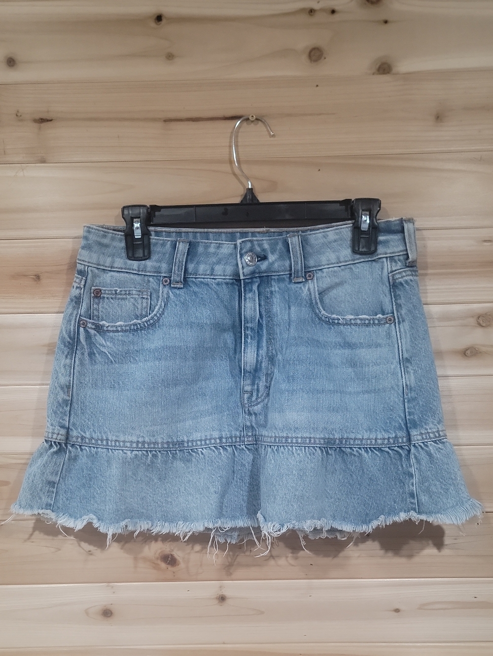 American Eagle Outfitters Light Blue Denim Ruffle-Hem Mini Skirt